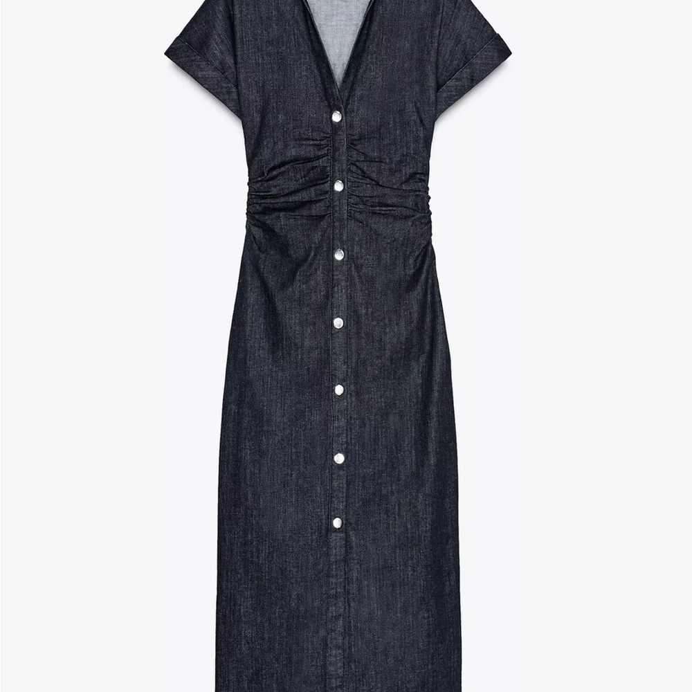 Zara Blue V-Neck Maxi Dress with Cap Dolman Sleeves